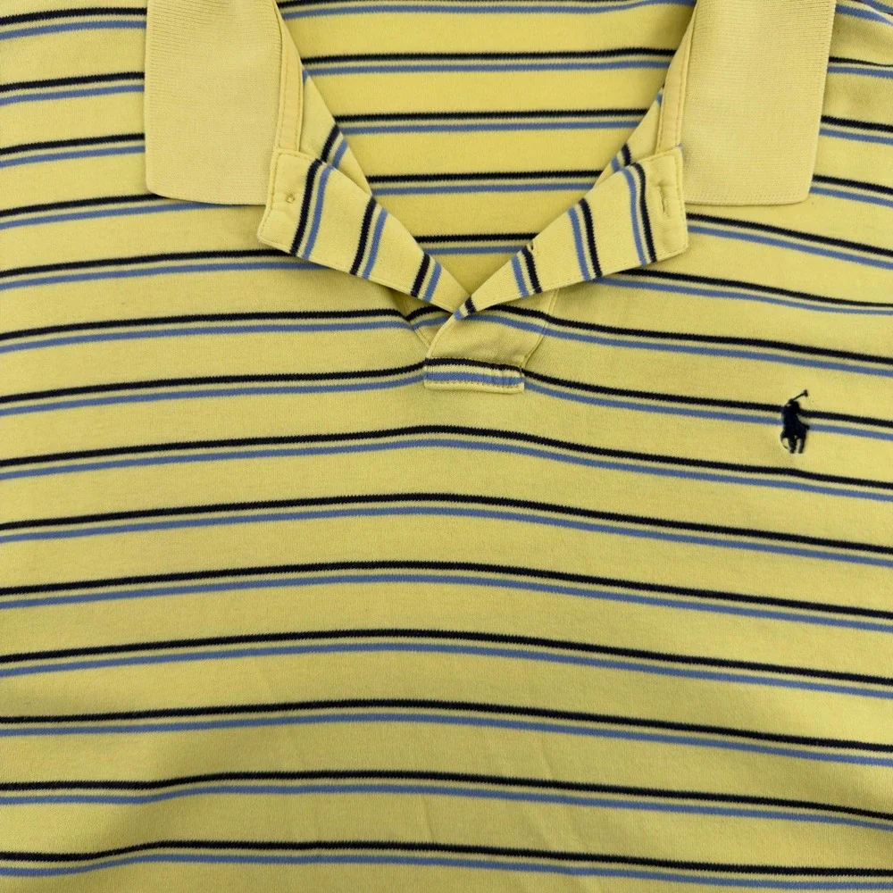 Polo Ralph Lauren‎ Mens Yellow Striped Short Sleeve Polo Shirt Cotton XL